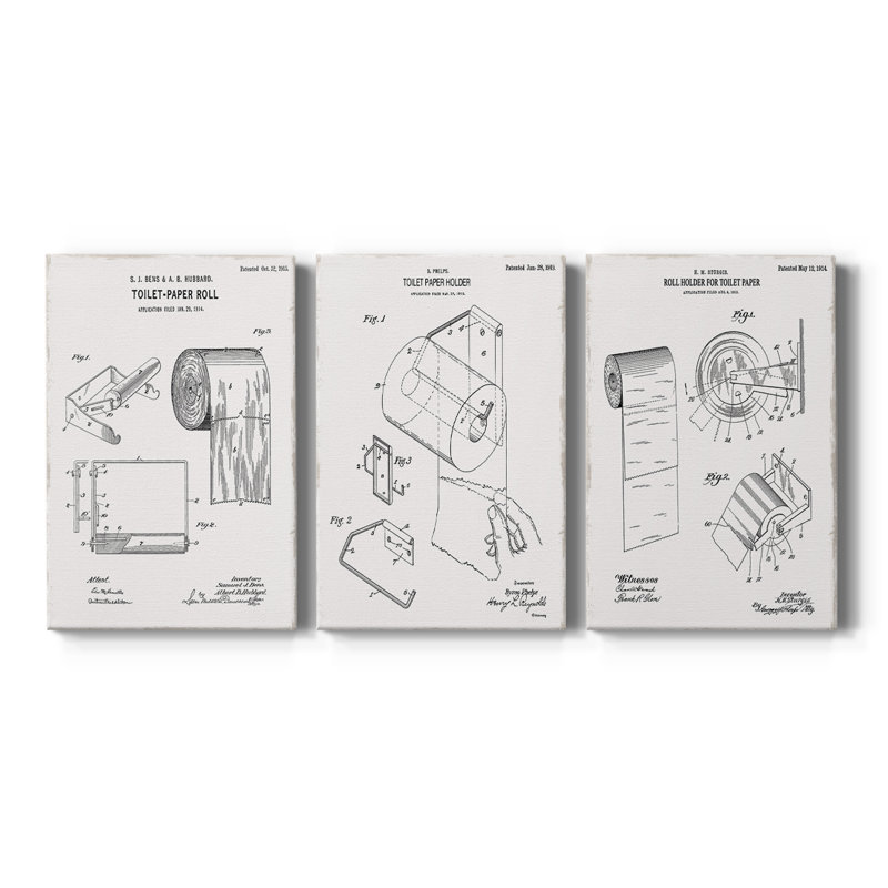Papier hygiénique brevet I - Toile tendue sur mesure avec châssis - 3 pièces, H 60 po x l 120 po
