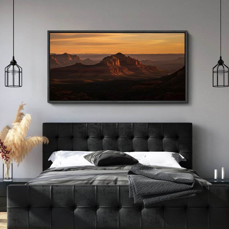 "Sedona Rock Mountains at Sunset", art mural sur toile - Photographie de paysage désertique chaleureux pour décor Sud-Ouest