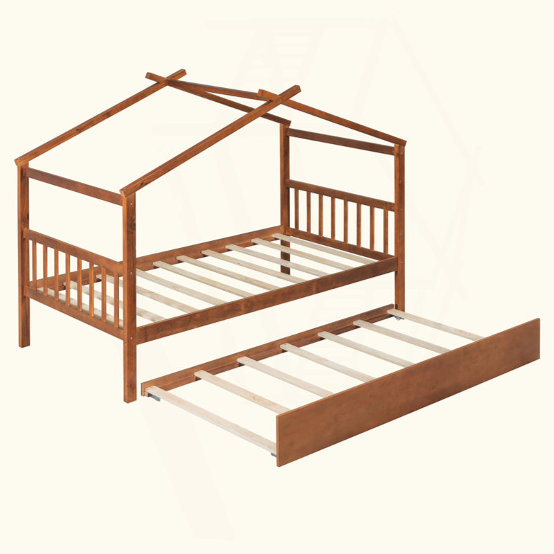 Lit en bois avec couchette, Brun, Grand