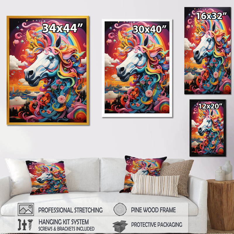 Coloré, arc-en-ciel, fantaisie, licorne - art mural licorne, Toile tendue, H 20 po x l 12 po x P 1 po
