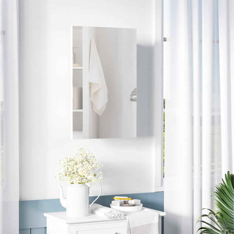 Armoire de salle de bain murale encastrée avec miroir, blanc, acier inoxydable, encastré efficace, acier avec rangement