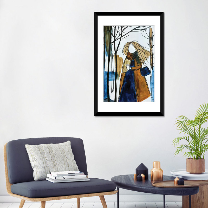 With Morning Coffee - Reproduction d'art murale - Papier d'art encadré, H 32 po x l 24 po, Black