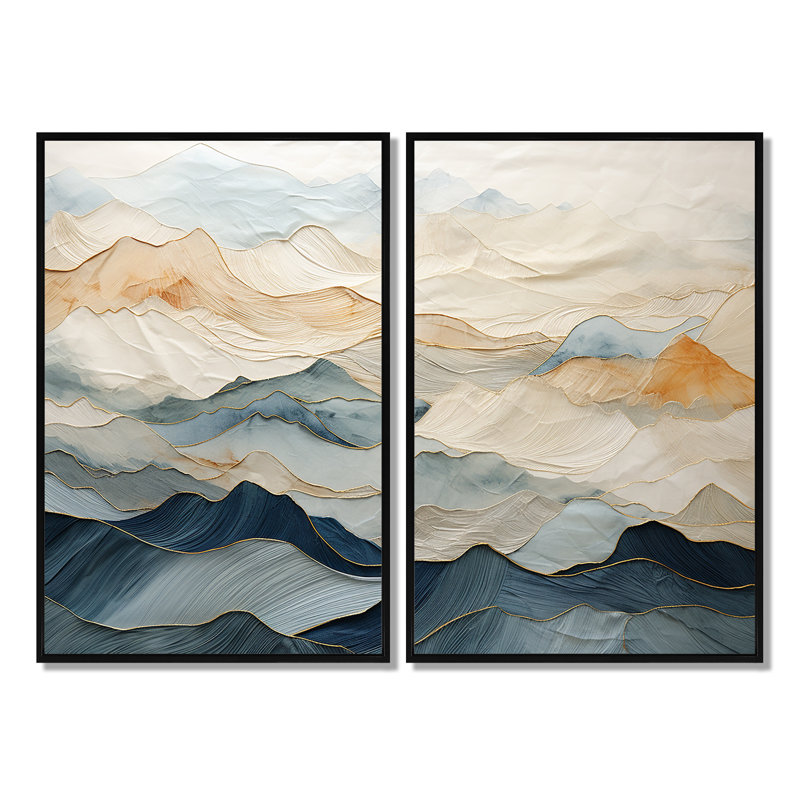 Majestic Mountain Peaks - Art mural traditionnel, 36" H x 48" W, Impression encadrée flottante, Black