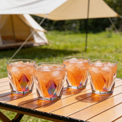 4 Piece 9Oz Shatterproof Cocktail Glasses, Rainbow Design For Kitchen Camping Picnics
