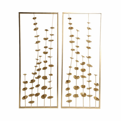 Mercer41 Set Of 2 Small Blooms Iron Metal Wall Panels In Gold - 32 Inches - Perfect For Home Decor - Shop Now