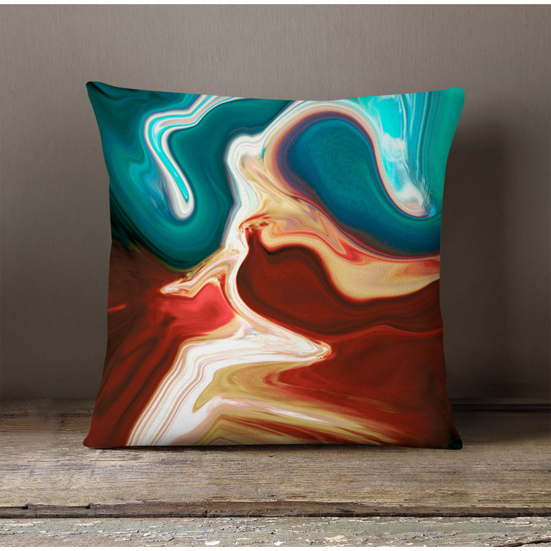 Throw Pillow With Insert, Blue/Red Abstract 6, 20"H x 20"W