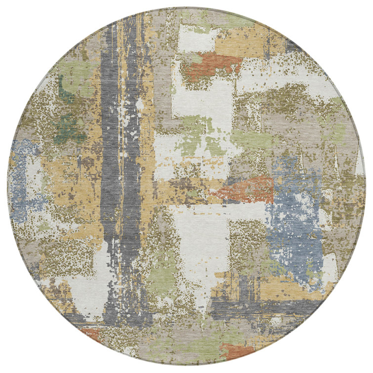 Machine Washable Indoor/Outdoor Husby ACN2212 Abstract Rug