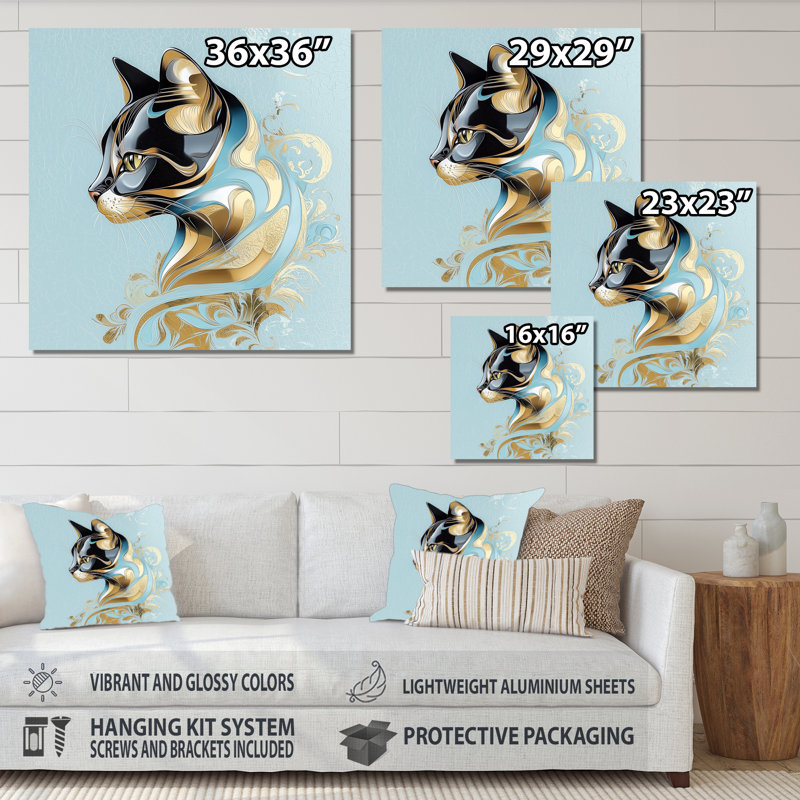 «Playful Glam Geode Cat I - Animal», décoration murale en métal, H 36 po x l 36 po x P 0,84 po