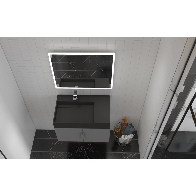 Ensemble de meuble-lavabo mural simple 30 po avec surface solide Amazon, Noir, Gris, Nickel brossé