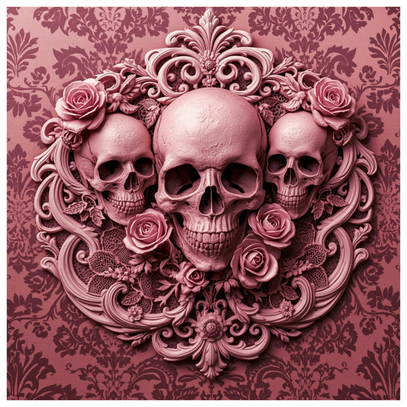 Rideaux de fenêtre Skulls With Pink Roses, 50 po x 80 po - 1 panneau, Sheer