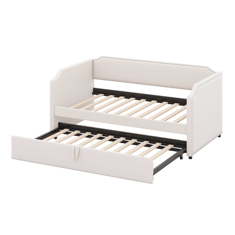 Lit de jour simple en velours rembourré avec lit gigogne, Beige