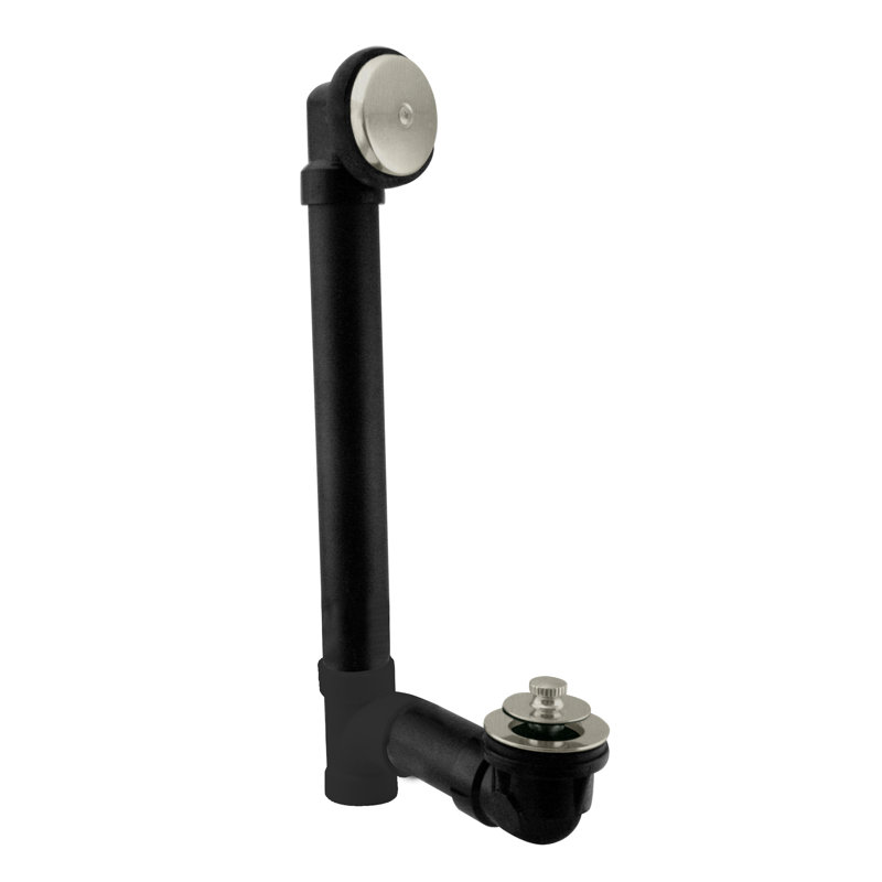 12 ABS Pull & Drain Bathtub Leg Drain Assembly with One-Hole Overflow, Satin Nickel