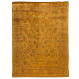 Hand Knotted Wool Oriental Area Rug in Gold And Green