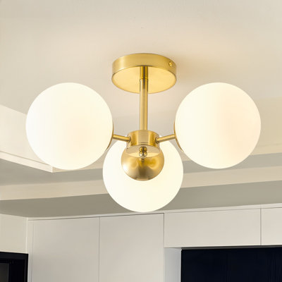 Bradwell 3-Light White Globe Glass Semi Flush Mount Ceiling Light
