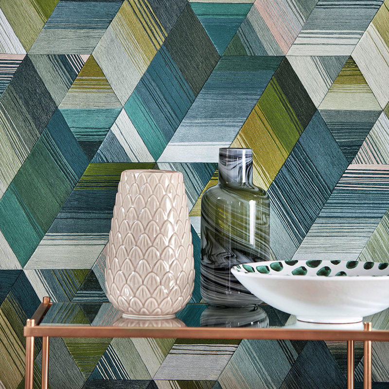 Arccos Wallpaper, Emerald/Blush