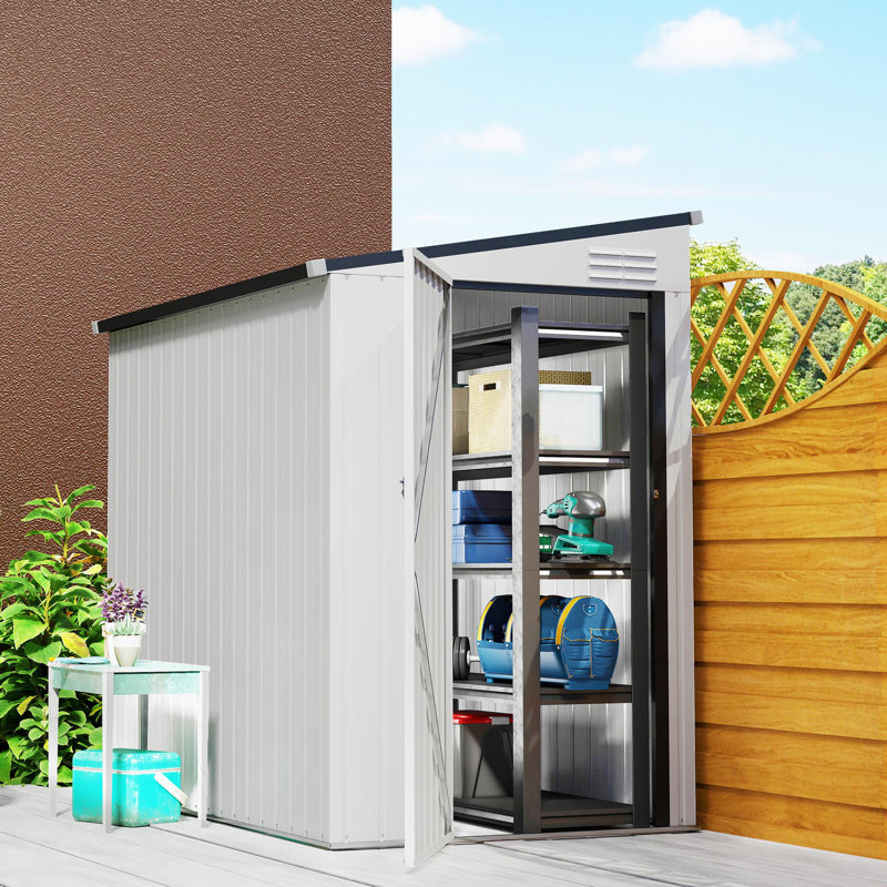 Remise d'extérieur avec verrou 4,3 'x 6,3' gris foncé, H 72,75 po x l 51,25 po x P 71,75 po, Blanc