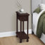 Table d'appoint, table de bout, table d'appoint, étroite, table de chevet, chambre à coucher, lampe, tiroir de rangement, placage brun, traditionnel