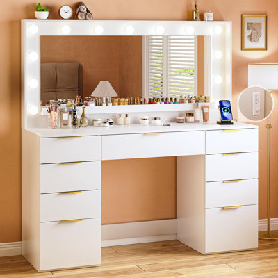 9-Drawer Manufactured Wood Vanity with LED Mirror 