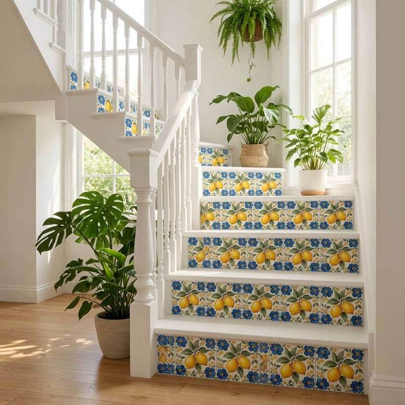 Carreaux de mosaïque adhésifs en vinyle 12 po x 12 po, motif citron méditerranéen