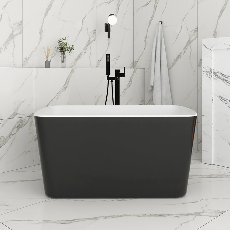 49'' Acrylic Freestanding Soaking Bathtub, Glossy Black