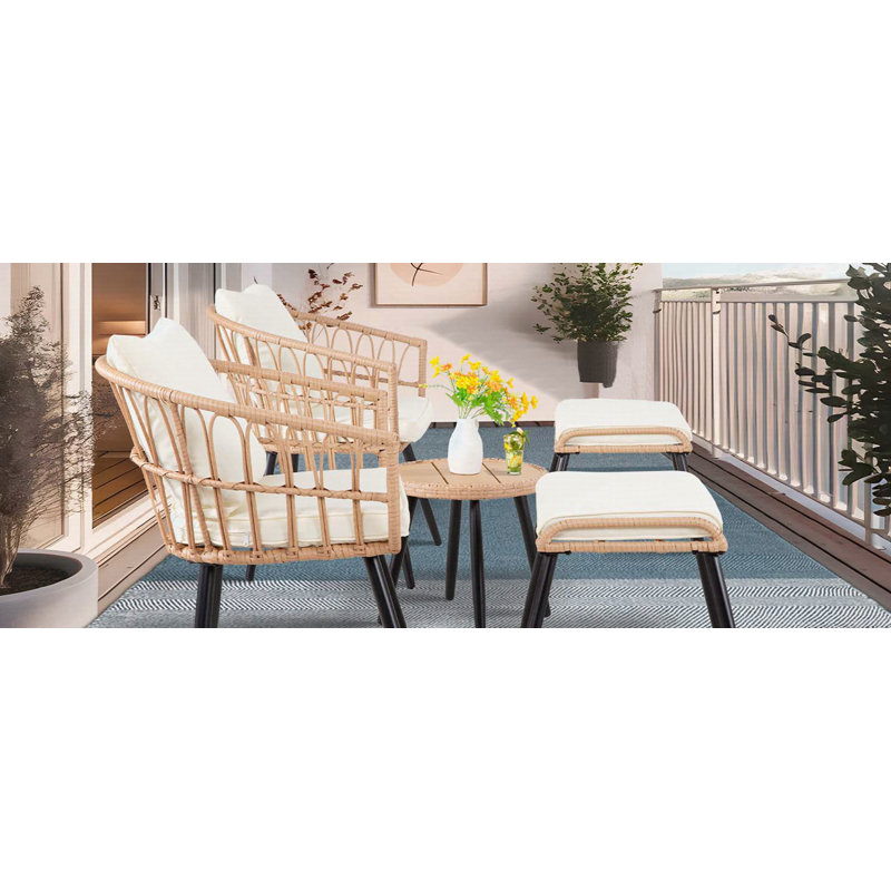Ensemble bistro 5 pièces pour patio avec repose-pieds, Coussin beige / structure jaune