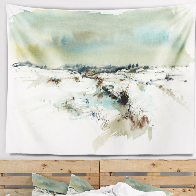 Tapisserie aquarelle paysage enneigé, H 32 po x l 39 po