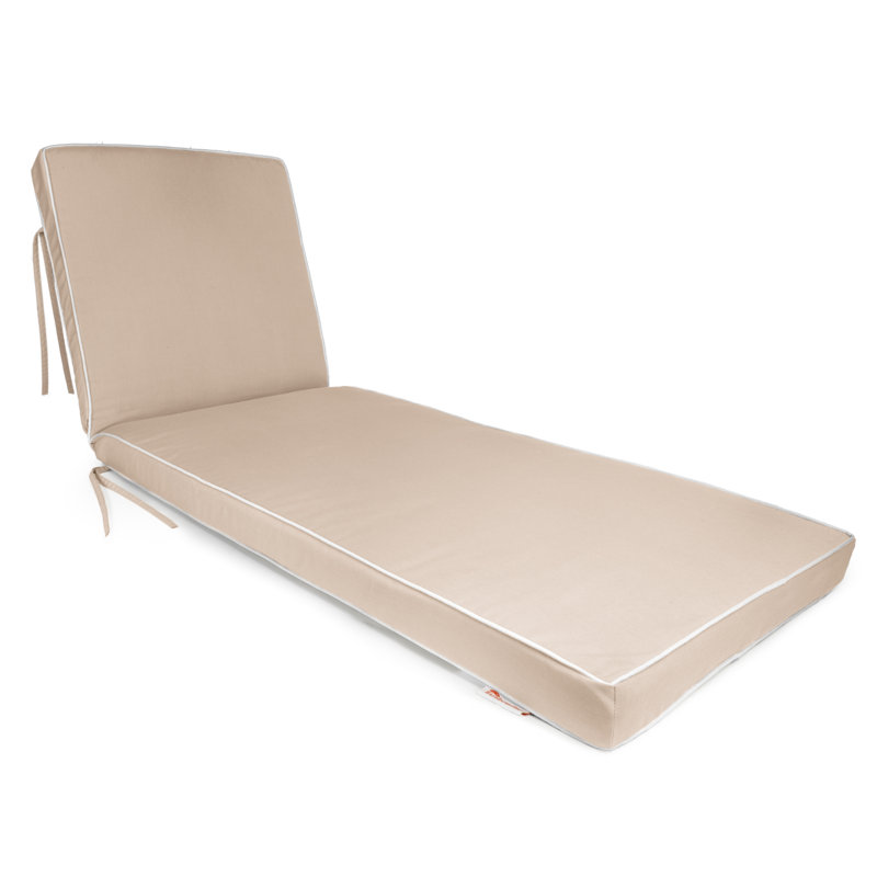 Sand Beige Sunbrella Outdoor Chaise Lounge Cushion with White Trim