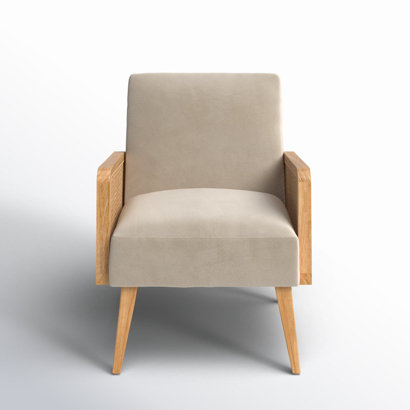 Mayenne Upholstered Accent Chair with Rattan Arms, Tan Velvet