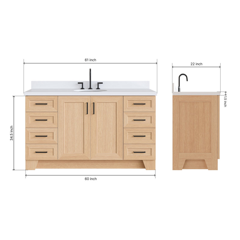 61 IN.  Single Bathroom Vanity, Oval, White Quartz, Vintage Green