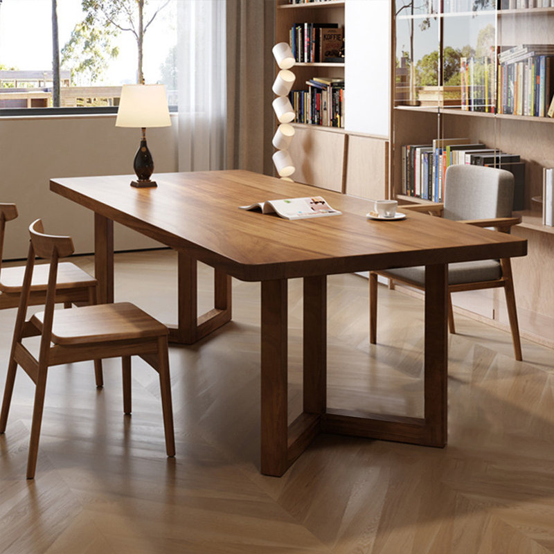 Table de salle à manger rectangulaire en bois massif Nut-Brown, H 29,53 po x L 62,99 po x l 27,56 po