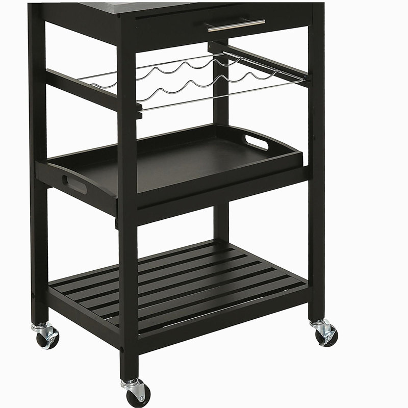 Chariot manuel pour îlot de cuisine en acier inoxydable avec comptoir, porte-bouteilles et tiroir, chariot de service pratique