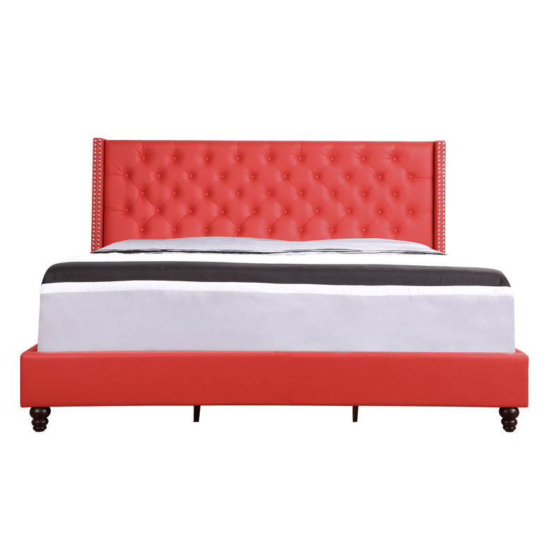 Ashe Upholstered Low Profile Standard Bed, King, Red