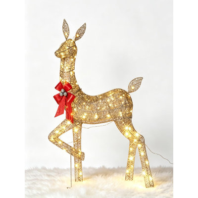 Cerf de Noël lumineux de 90 à 150 cm avec 90 à 150 DEL, résistant aux intempéries, avec attaches et piquets pour le sol, idéal pour le jardin.
