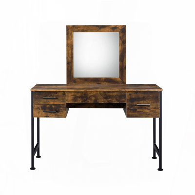 4 Storage Drawers Vanity Set with Mirror, Rustic Oak and Black