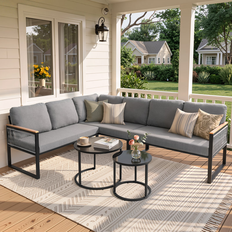 L-shaped Patio Sectional with Coffee Table, Gray