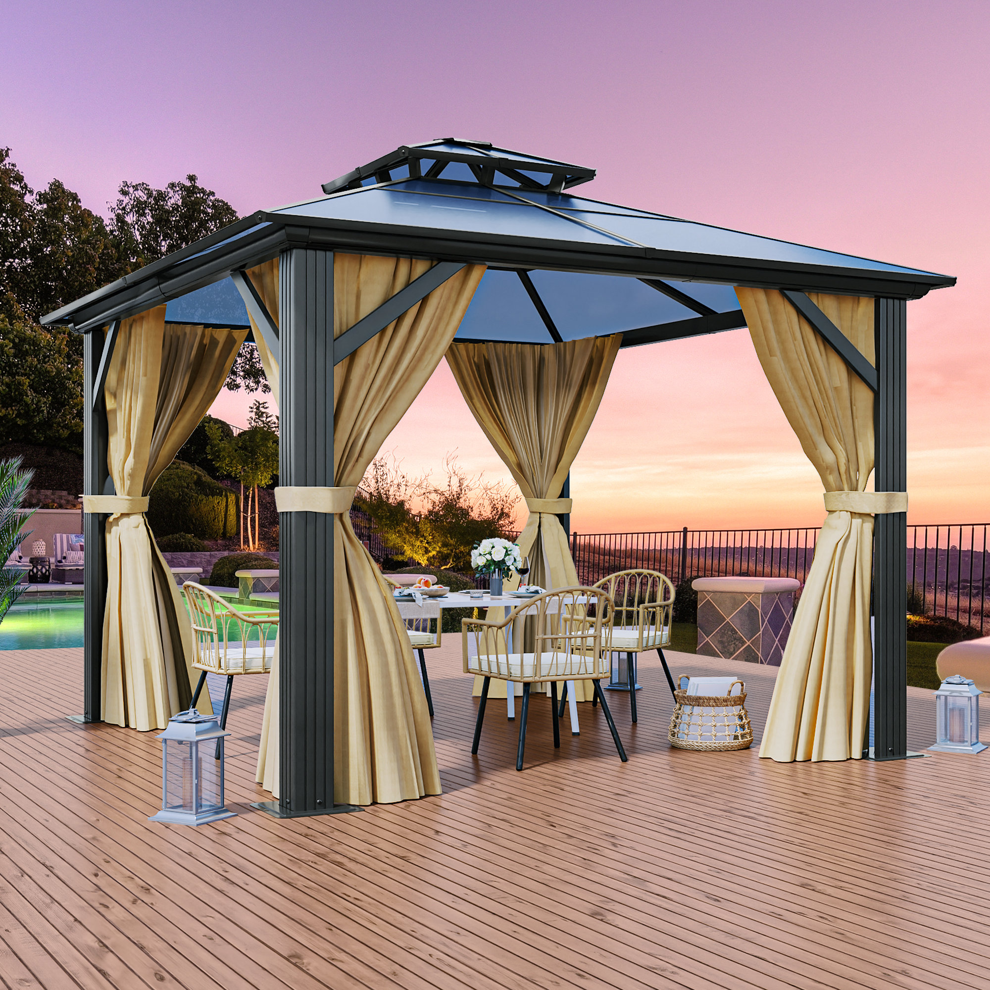 Balconera Aluminum Patio Gazebo with Polycarbonate Double Roof