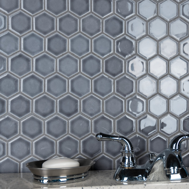 Hudson Due 2" x 2" Hex Porcelain Mosaic Wall & Floor Tile, Imperial Gray