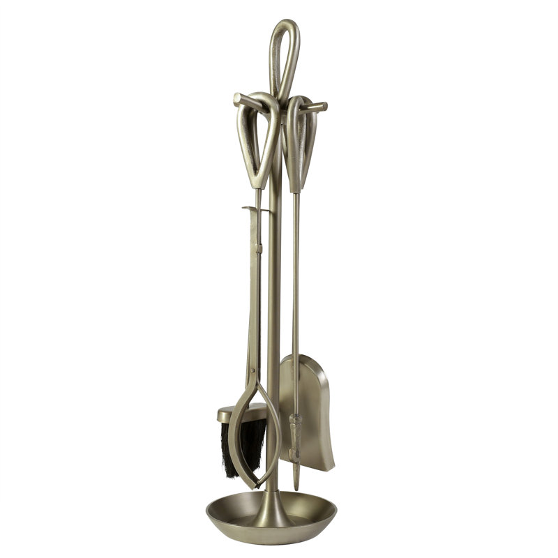Akmaral Iron Fireplace Tool Set, Pewter Antique