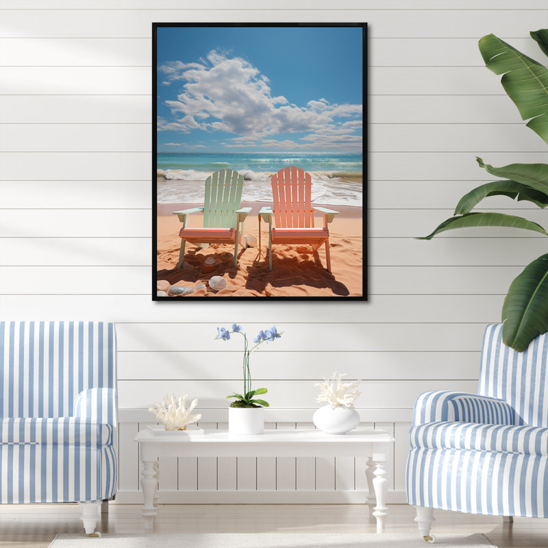 Nautique et plage, art mural sur toile, H 44 po x l 34 po x P 1,5 po, Cadre flottant noir