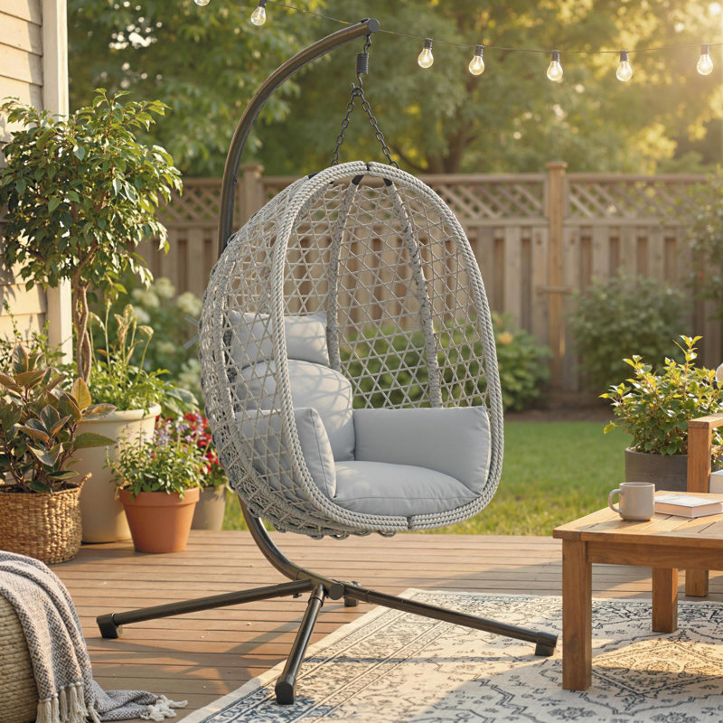 Rattan Swing Chair, Light Grey