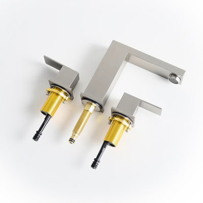 Robinet de meuble-lavabo de salle de bain 8 trous à 3 trous, 8 po, acier inoxydable, nickel brossé, poignée à deux leviers, et robinet à deux poignées en acier sécuritaire avec revêtement en nickel