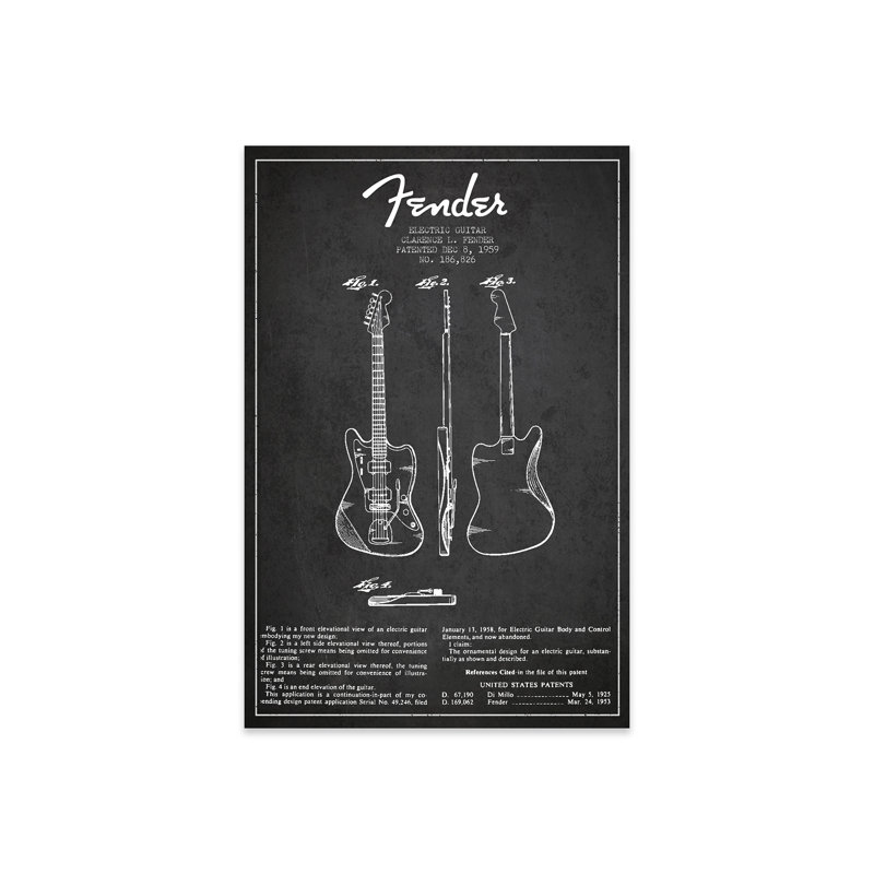 " Electric Guitar Charcoal Patent Blueprint " Painting