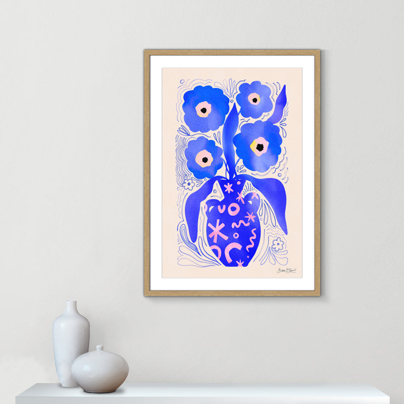 «Blue Flowers Matisse» par Bloom, L 25,5 po x H 35,5 po, Imprimé mat, Naturel