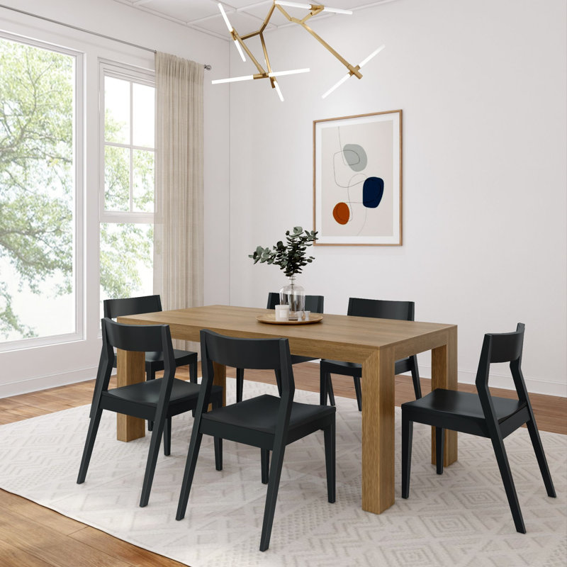 Keissy 6 - Person Pine Solid Wood Top Four Leg Base Dining Set, Pecan, Black