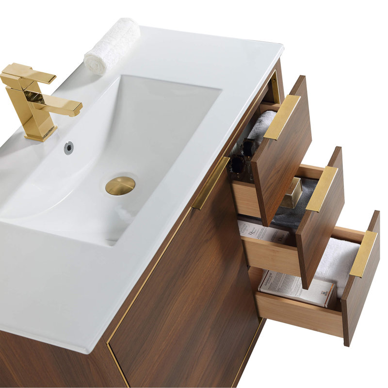 Ensemble de meuble-lavabo simple 36 po, Laiton satiné, Noyers