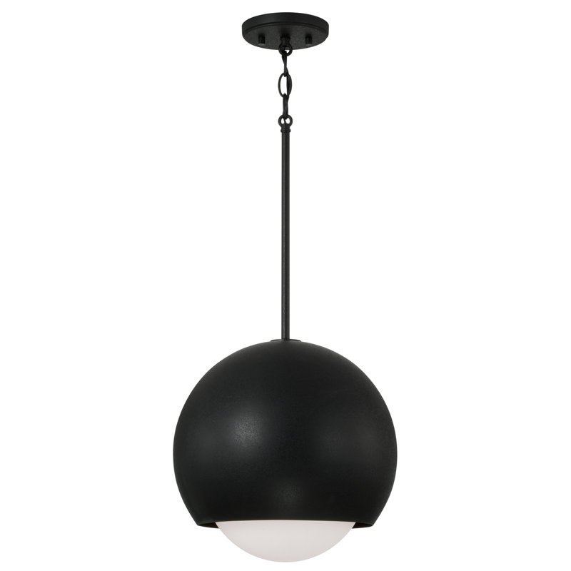 Modern Black Iron Globe Pendant Light with Soft White Glass