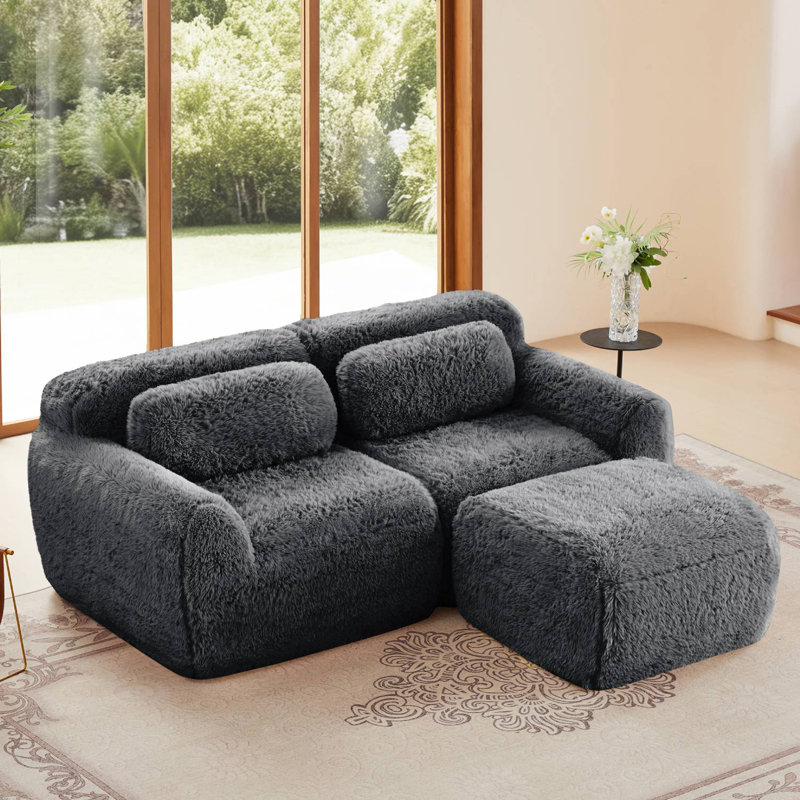 Canapé modulaire rembourré en L de 80 po avec repose-pieds, Gris