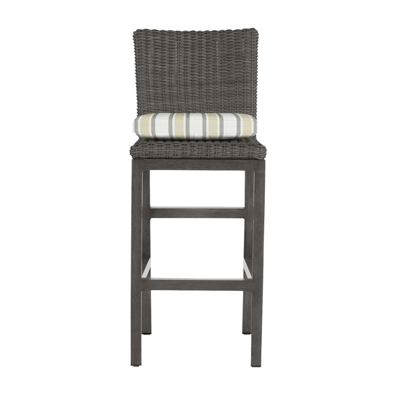 Rustic 30.5" Patio Bar Stool with Cushion, Natural White, Slate Gray, No Welt