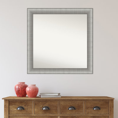 Elegant Brushed Pewter Bathroom Vanity Non-Beveled Wall Mirror