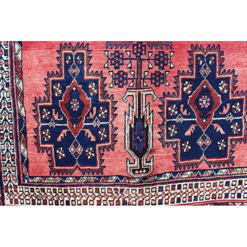 Tapis décoratif en laine de conception unique rouge noué à la main des années 1990 de 3 pi 4 po x 5 pi 1 po Brixley